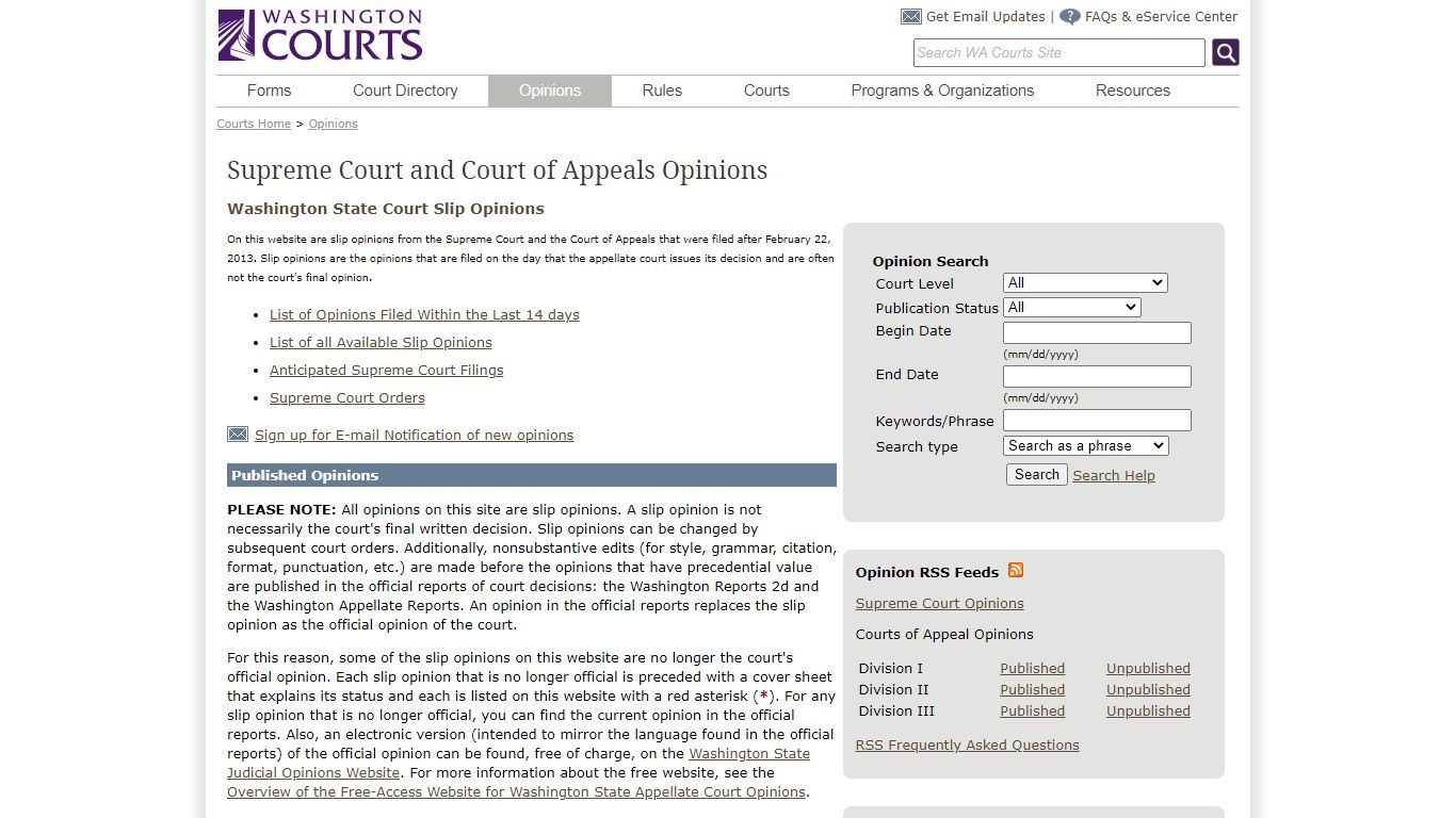 Washington State Courts - Opinions - Home Page